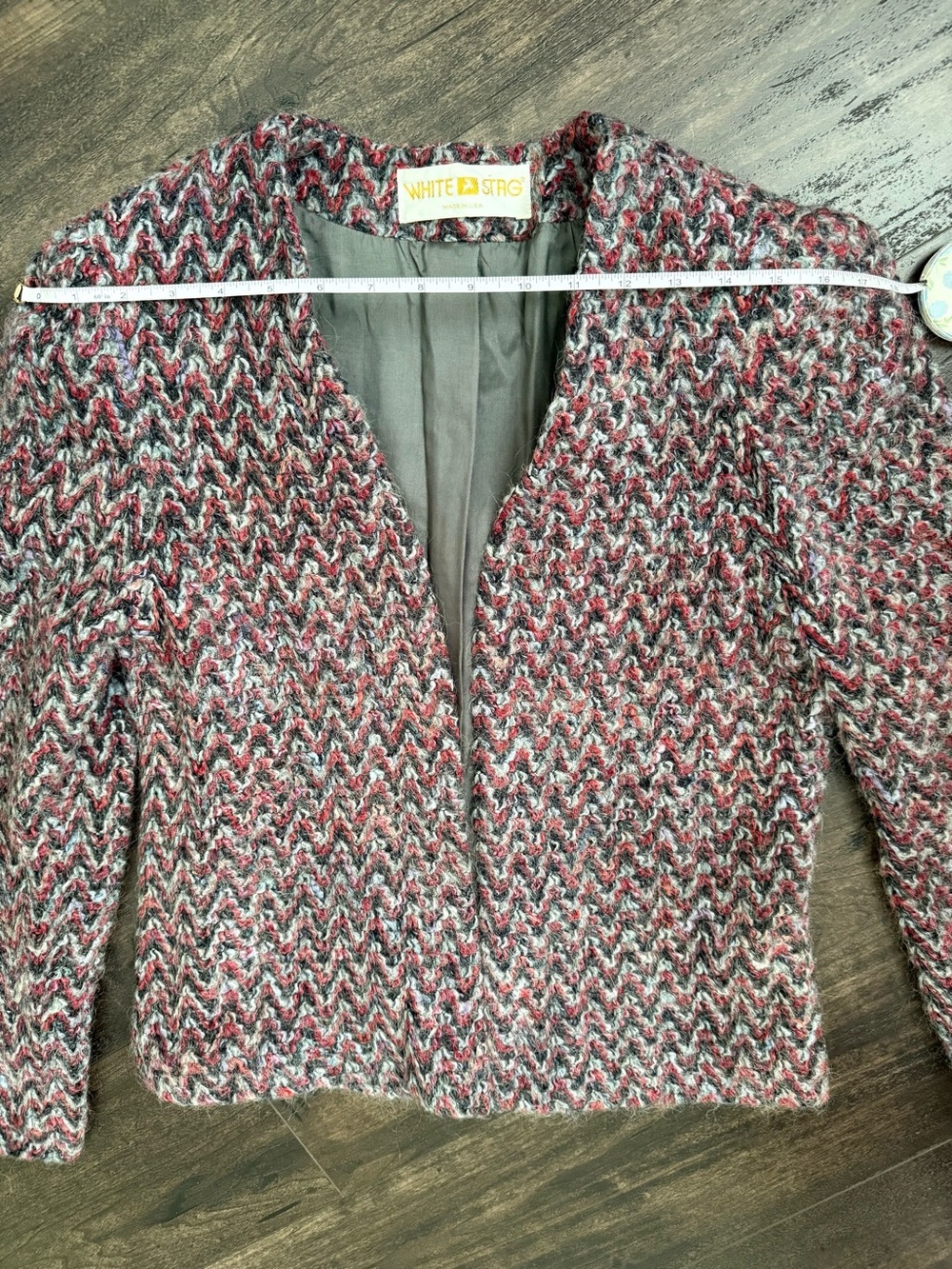 Vintage White Stag Mohair Blend Open Front Jacket Blazer USA Pink Gray Size M - Picture 7 of 10